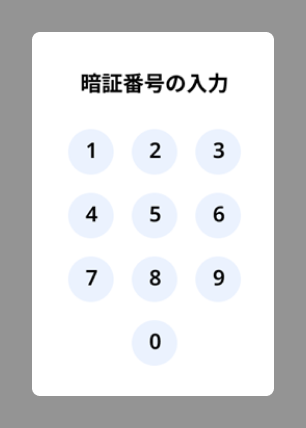 暗証番号の入力。