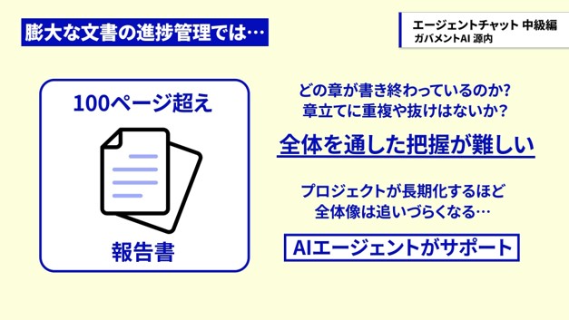 Illustration of a AI agent assisting in tracking progress on a report of more than 100 pages. 