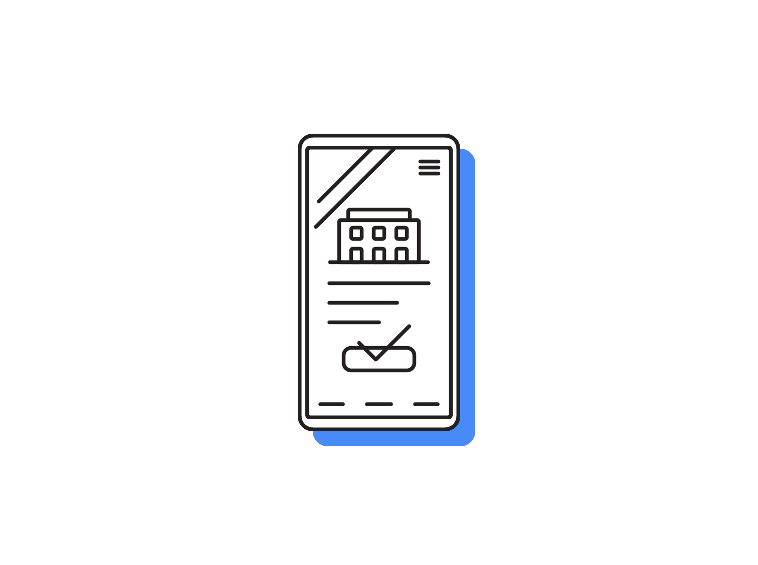スマートフォンのイラスト。画面には行政手続きをアプリのようなシステムで行っているイメージが描かれている