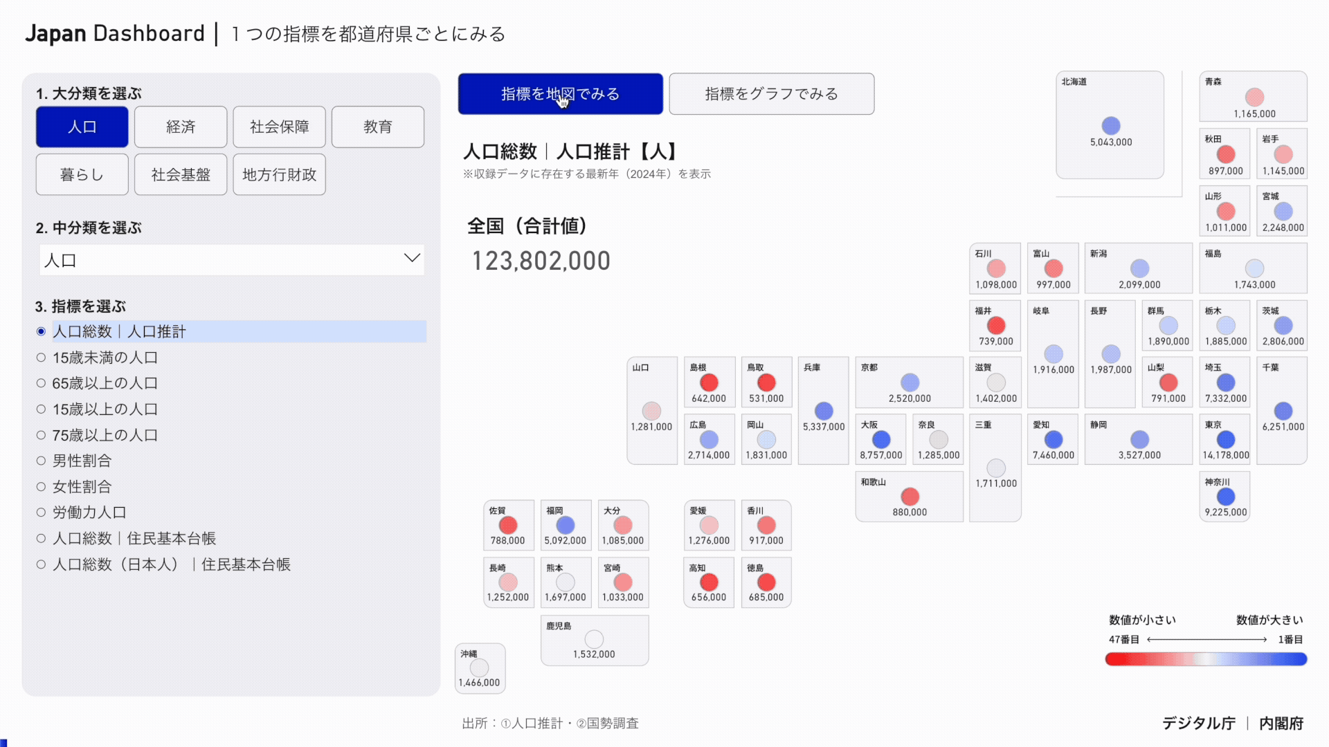 地図とグラフを切り替える方法をアニメーションで示しています。