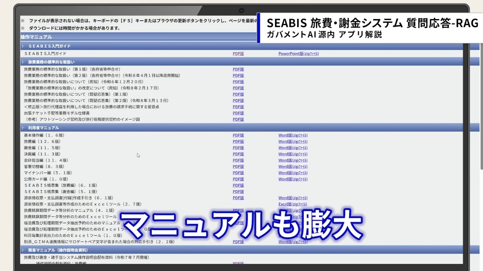 SEABISの操作マニュアル画面。