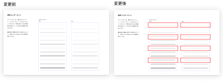 Screen captures before and after divider change
