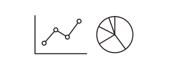 折れ線グラフと円グラフをイメージしたイラストが横に配置されている。