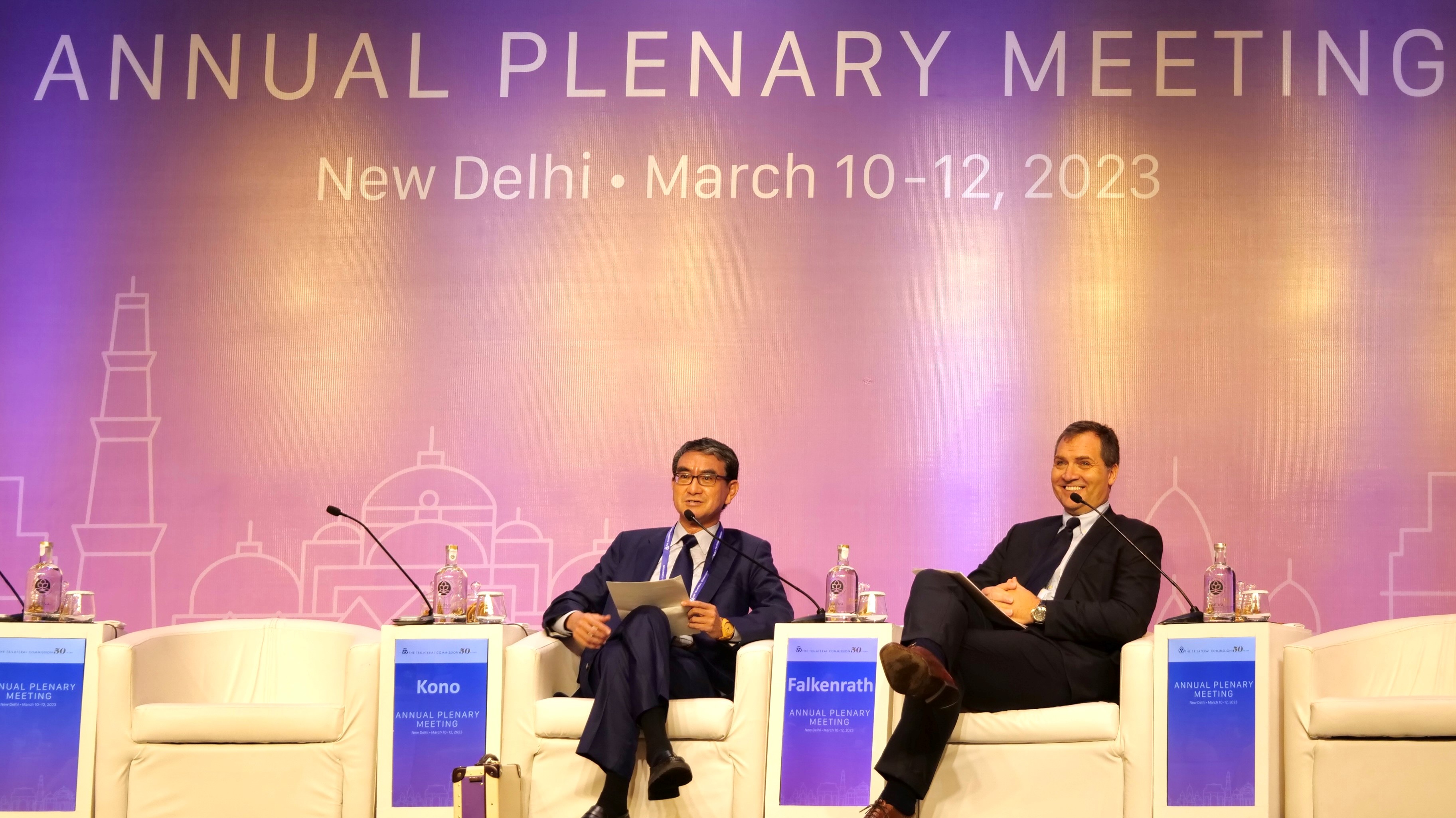 Minister Kono attending the Trilateral Commission Annual Pleanary Meeting in India.