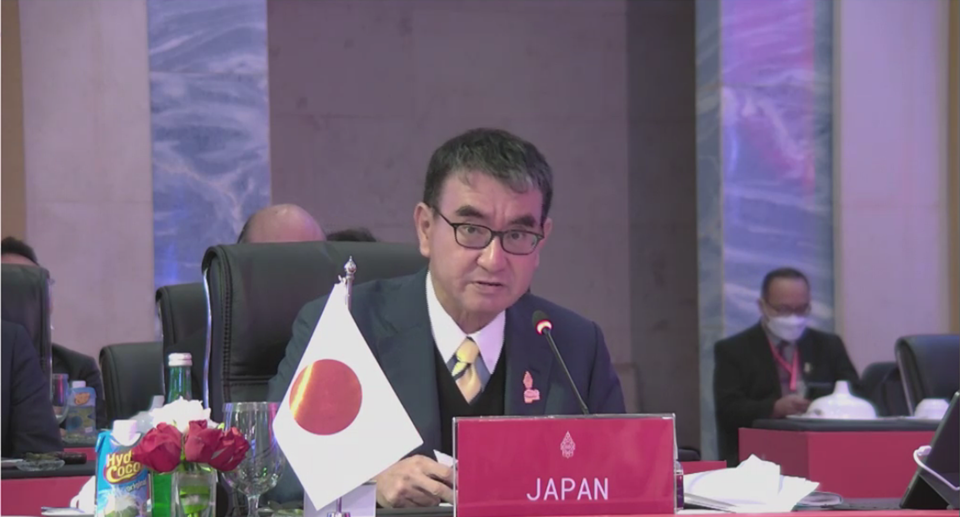 A bust shot of KONO Taro Minister for Digital Transformation sitting at his desk.