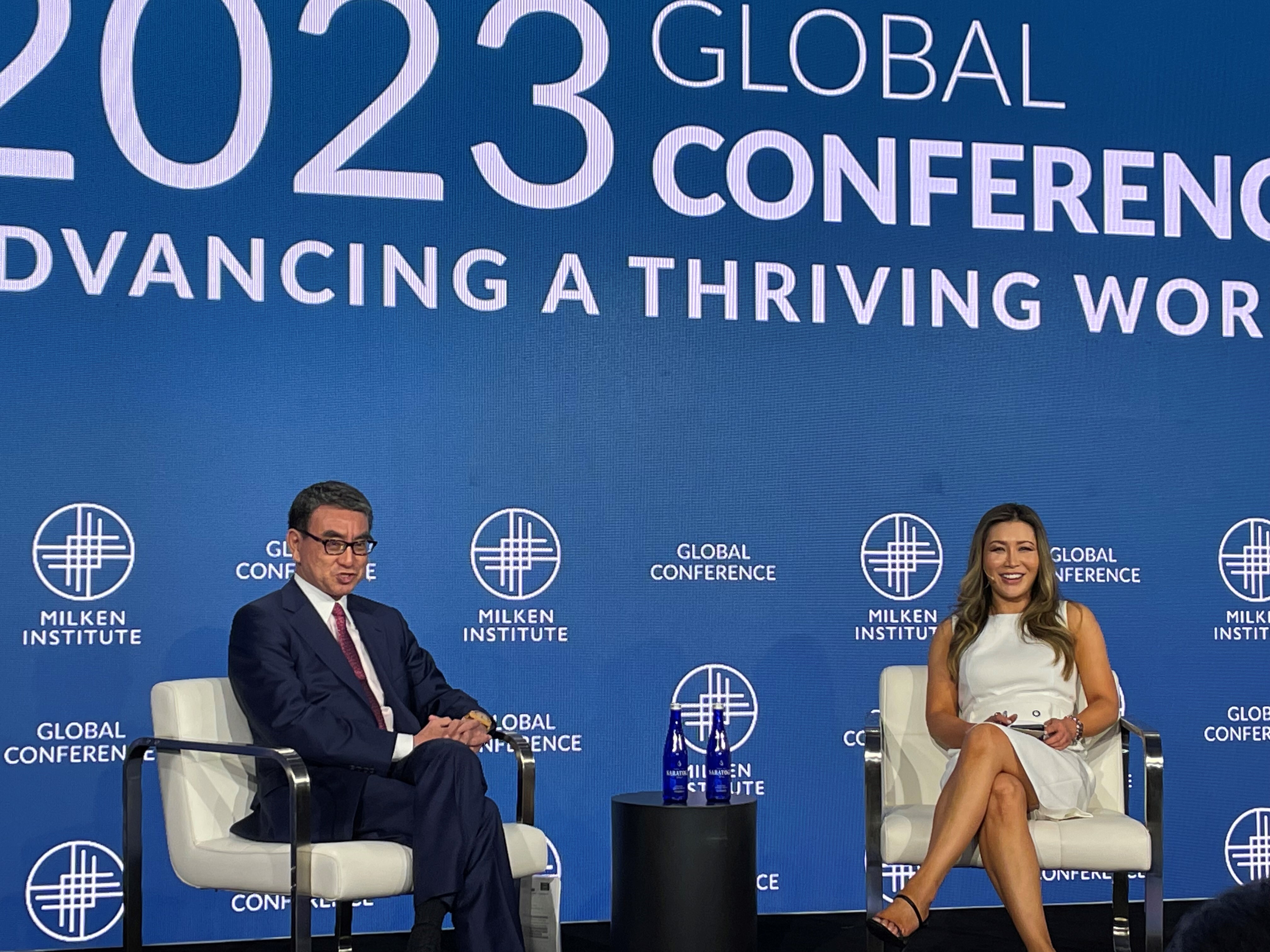 Minister Kono attending the Milken Institute Global Conference in 2023.